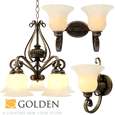 Mayfair Golden Lighting Collection: Wall Sconces & Mini Chandelier 3D model image 1 