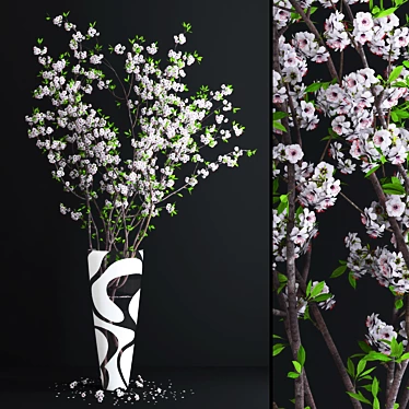 Cherry Blossom Glass Vase with Realistic Branches 3D model image 1 