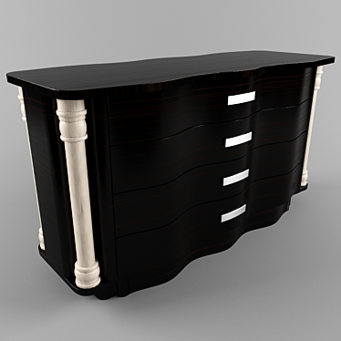 Black Wood Chest with White Oak Columns & Chrome Handles 3D model image 1 