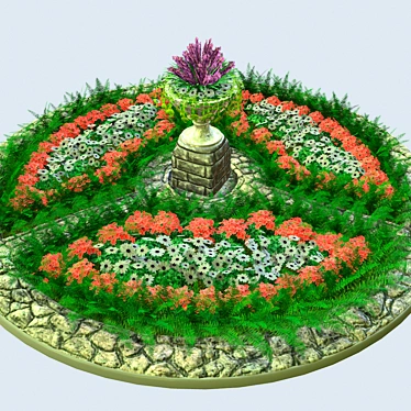 Round Stone Flowerbed with Center Vase (7000 mm Diameter) 3D model image 1 