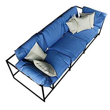 Loft-Style Blue Metal Frame Sofa 3D model image 1 