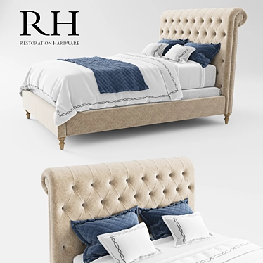 Luxury Chesterfield Fabric Sleigh Bed 3D model image 1 