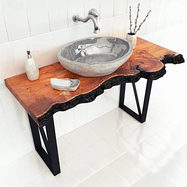 Natural Wood Slab Wash Basin 3D model image 1 