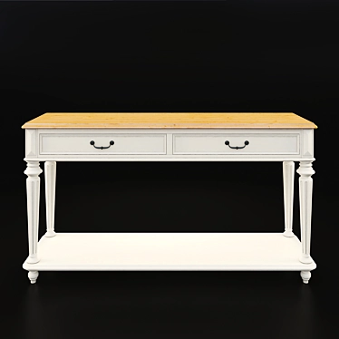 Sophisticated White Console with Elegant Walnut Top 3D model image 1 