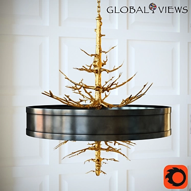 Gold Leaf Chandelier - 4 Light Modern Pendant 3D model image 1 