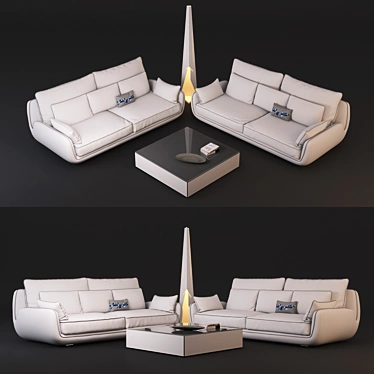 Modern 3-Seater Sofa Set: APPROCHE 3D model image 1 