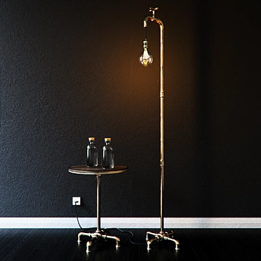 Rustic Industrial Floor Lamp Set 3D model image 1 