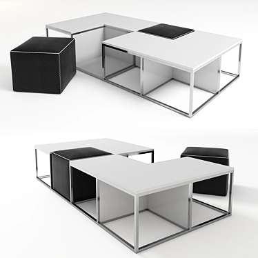 Sleek Cube Coffee Table+Tabouret | 102 x 102 x 42 cm 3D model image 1 