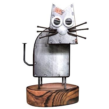 Title: Handcrafted Metal and Wood Cat Sculpture 3D model image 1 