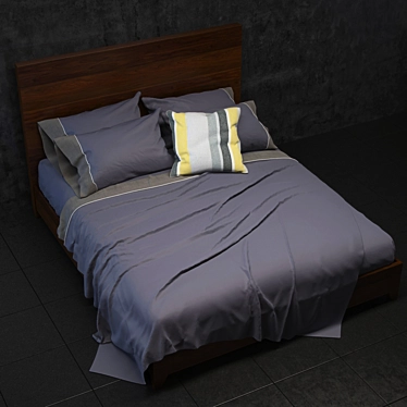 Modern Natural Wood Bedframe 3D model image 1 