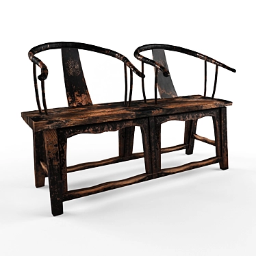 Title: Antique Rustic Elm Wood Bench 3D model image 1 