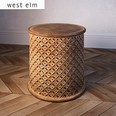 Elegant Carved Wood Side Table 3D model image 1 