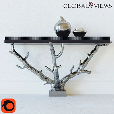 Silver Branch Wall Console with Decorative Vases 3D model image 1 
