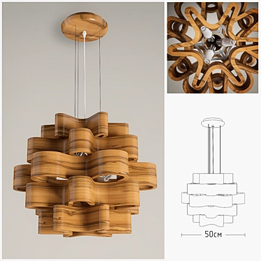 Wooden Charm Chandelier 3D model image 1 