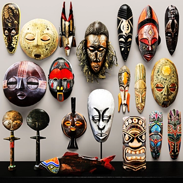 Indonesian Mask & Statuette Collection - 20 Pieces 3D model image 1 