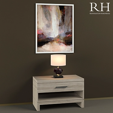 Elegant Nightstand Set: RH Meade, Best&Lloyd Gem Lamp & Karen Darling Art 3D model image 1 