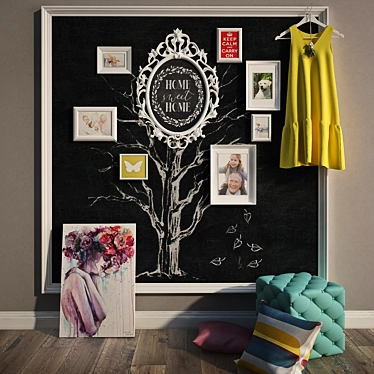 Chic Decor Set: Chalkboard, Photo Frames, Dress, Pouf & Pillows 3D model image 1 