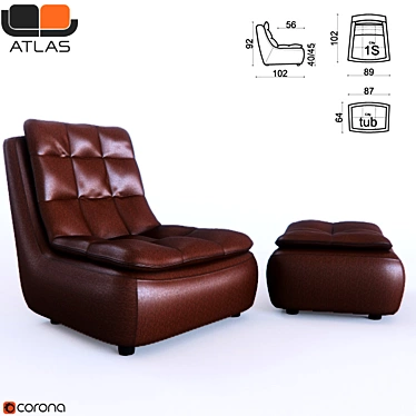 Urban Comfort Armchair with Ottoman 3D model image 1 
