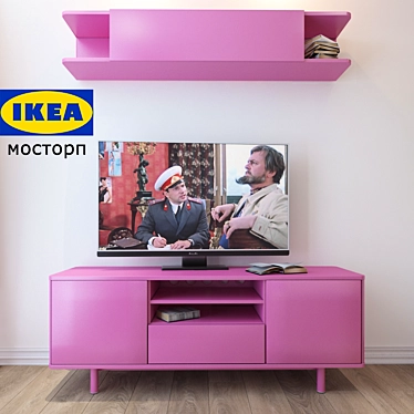 Modern Pink TV Stand & Wall Shelf 3D model image 1 
