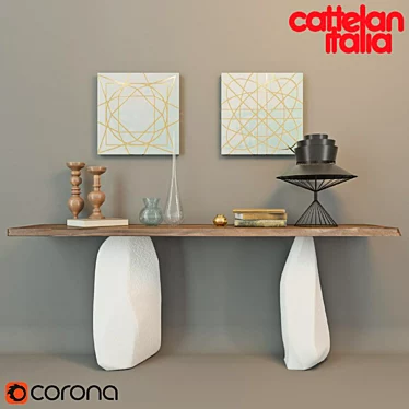 Cattelan Italia Rapa Nui Console & Arctic Geometric Canvas Set 3D model image 1 