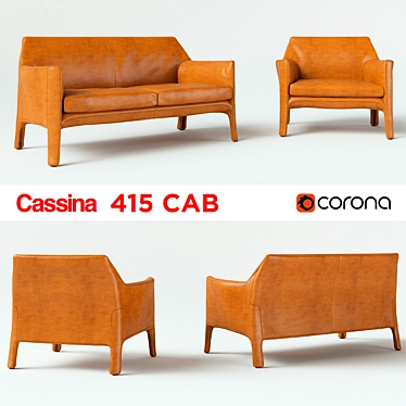 Cassina 415 Cab Sofa & Armchair Set 3D model image 1 