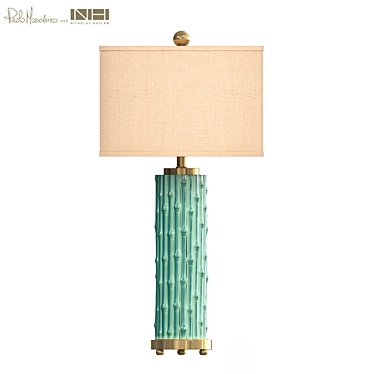 Elegant Teal Glaze Bamboo Table Lamp 3D model image 1 