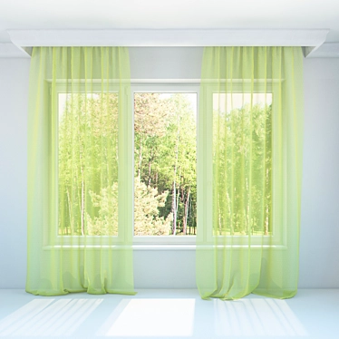 Elegant Sheer Curtains in White and Light Green 3D model image 1 