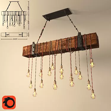 DIY Wooden Beam Chandelier 3D model image 1 