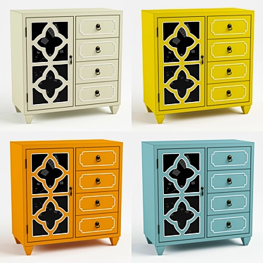 Quatrefoil Wood Cabinet - Beige, Yellow, Orange, Blue 3D model image 1 