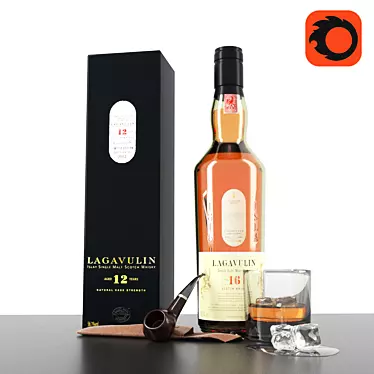 Lagavulin Gift Set: Bottle, Box, Glass, Pipe, Case 3D model image 1 