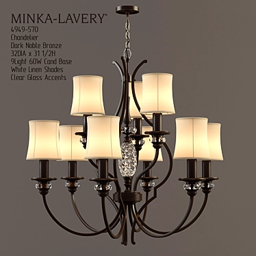 Elegant 9-Light Bronze Chandelier 3D model image 1 