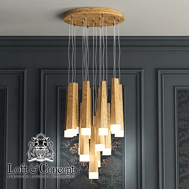 Wooden Glowworm Chandelier - Loft Minimalist Design 3D model image 1 