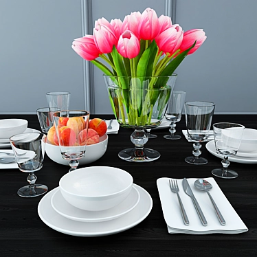 Tulip Table Setting with Peach Vase 3D model image 1 