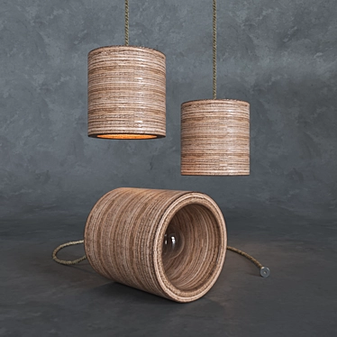 Title: Minimalistic Plywood Cylinder Ceiling Lamp 3D model image 1 