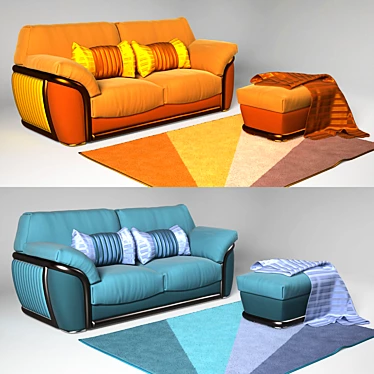 Modern Two-Tone Sofa with Ottoman 3D model image 1 