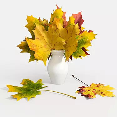 Autumn Charm: Maple Leaves in Vase 3D model image 1 