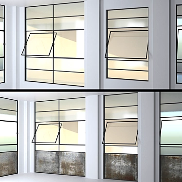 Industrial Steel Factory Windows with Wired Glass 3D model image 1 