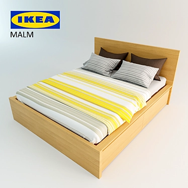 Modern Oak Veneer Bed with Storage Drawers - Malm 3D model image 1 