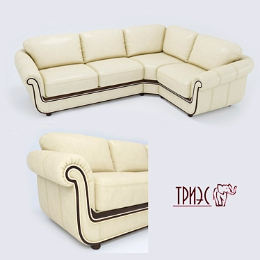 Stylish Leather Corner Sofa with Wooden Accents 3D model image 1 