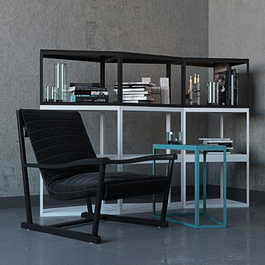 Elegant Gina Chair with Filu' Bookcase & Small Table - Paola Vella Design 3D model image 1 
