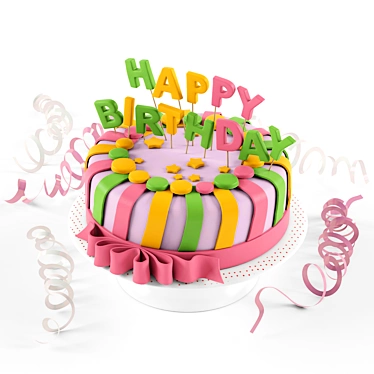 "Happy Birthday" Fondant Cake 3D model image 1 