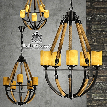 Industrial Loft Black Rope Chandelier 3D model image 1 