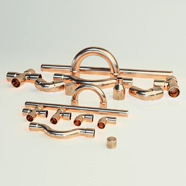 Copper Pipe & Fitting Set 3D model image 1 