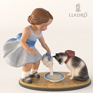 Lovable Lladro Kittys: Breakfast Bliss 3D model image 1 