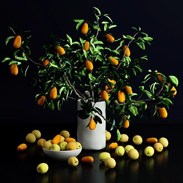 Realistic Kumquat and Plum Ceramic Decor 3D model image 1 