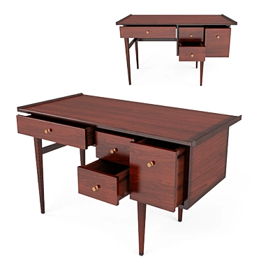 Vintage Walnut Writing Desk 3D model image 1 