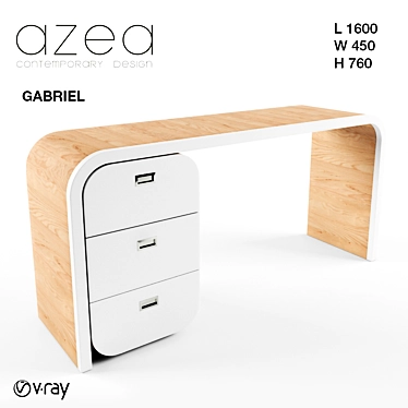 AZEA Gabriel Wood Veneer Secretary Desk 3D model image 1 