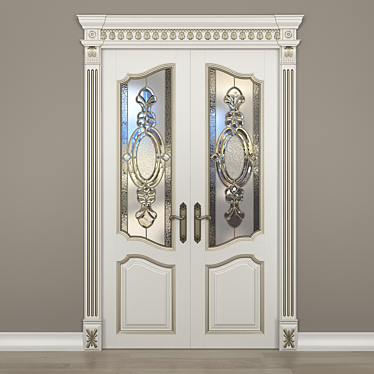 Elegant Stained Glass Double Door 3D model image 1 