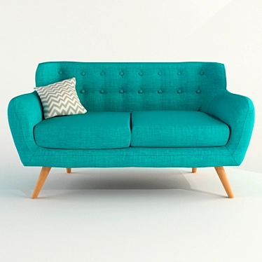 Elegant Blue Sofa with Wooden Legs 3D model image 1 