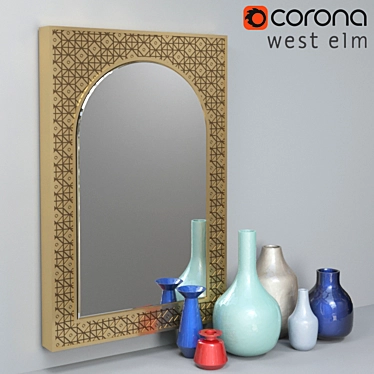 Metal Mirror & Enamel Vases Set 3D model image 1 